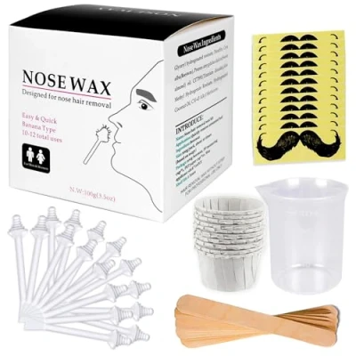 Afbeelding van Nose Wax Neuswasset voor dames en heren, 100 g neushaarwas, 20 applicators met veilige punt, 10 houten applicatoren, containers snorsjablonen