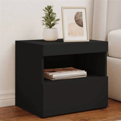 Afbeelding van Nachtkastjes met LED verlichting 2 st 50x40x45 cm zwart