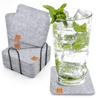 Afbeelding van Miqio® Set van 12 rechthoekige vilten onderzetters met standaard, Oekotex gecertificeerd, duurzame voor dranken, kaarsen, kopjes, bar, glazen, tafeldecoratie lichtgrijs