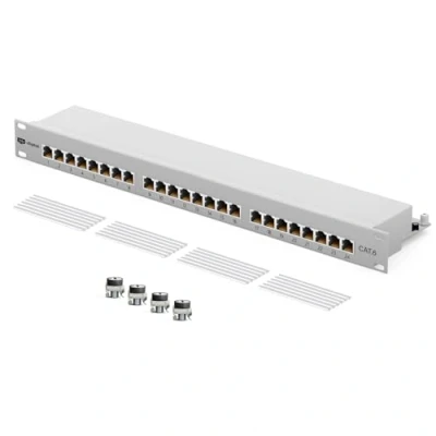 Afbeelding van HB DIGITAL Patchpanel Cat 6 LSA 24 Port wit afgeschermd verdelerveld Cat.6 (250MHz) 19&quot; rackmontage 1HE 24x RJ45 Professional TIA568A of TIA568B