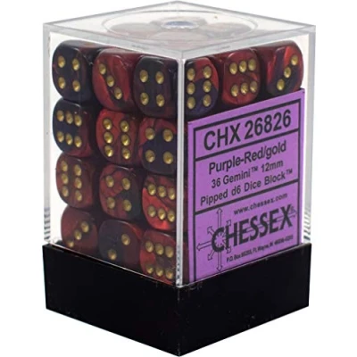Afbeelding van Chessex 6 Gemini (12 mm), paars/rood/goud, 36 stuks