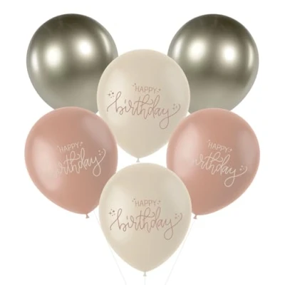 Afbeelding van Folat Crème rose ballonnen happy birthday 6 stuks