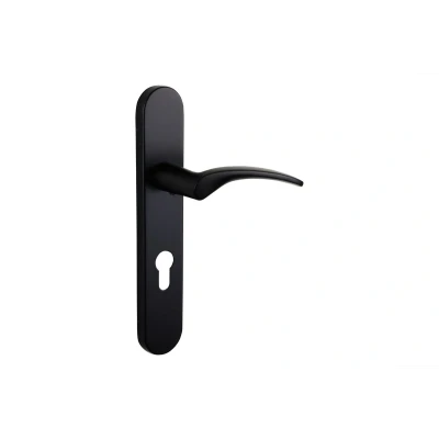 Afbeelding van Lavuzo deurkruk Lodini Zwart met afgerond schild PC72 Per set Luxe deurbeslag Deurklink