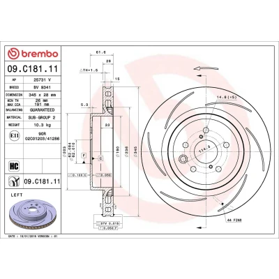 Afbeelding van BREMBO 09.C181.11 Remschijf 345 28 5 interne ventilatie, Gekerft Gecoat High carbon