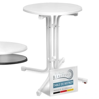 Afbeelding van Beautissu Bistroni Bistrotafel Buiten Ø 60 cm Waterdicht Opvouwbare Ronde Tuintafel Balkontafel Campingtafel Hoge Tafel Hoogte 70 Wit