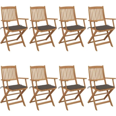 Afbeelding van vidaXL Tuinstoelen 8 st inklapbaar met kussens massief acaciahout