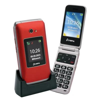 Afbeelding van Olympia Vitus 2G mobiele telefoon voor senioren, opvouwbaar met grote toetsen, compatibel gehoorapparaten, smartphone noodoproepknop en