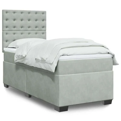 Image de vidaXL Sommier à lattes de lit et matelas Gris clair 90x190 cm Velours