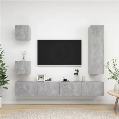 Afbeelding van vidaXL 5 delige Tv meubelset bewerkt hout betongrijs