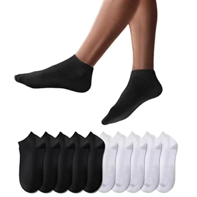 Afbeelding van YouShow Sneakersokken voor heren en dames, 10 paar sokken, korte katoen, uniseks, Oeko Tex Standard 100, zwart grijs.