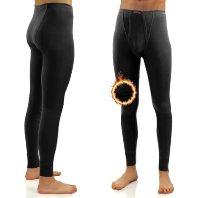Afbeelding van Sesto Senso Lange thermische onderbroek voor heren, 100% katoen, warm, licht, functioneel ondergoed, basislaag, zwart.