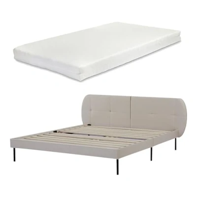 Afbeelding van Gestoffeerd bed Porvoo met bedbodem en matras 160x200 cm beige [en.casa]