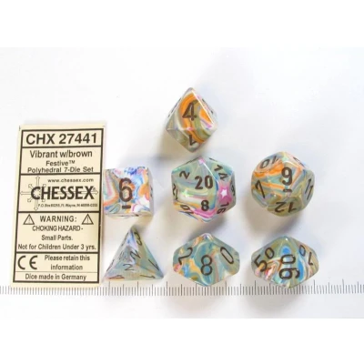 Afbeelding van Chessex Feestelijk Vibrant/bruin Polydice Dobbelsteenset (7 stuks)