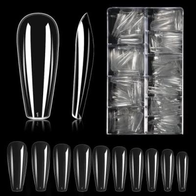 Afbeelding van Carehabi Kunstnagels, 500 stuks acrylnagels, transparant, Amerikaanse nagelset met opbergkoffer voor nagelstudio&#039;s en doe het zelf, nagelkunst thuis, 10 maten
