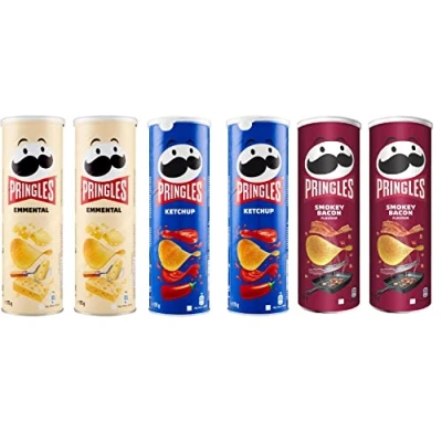 Afbeelding van Pringles Set van 2 ketchup zakjes + Emmenthal Emmental 175 g Smokey Spek in praktische doos Polpa Italian Gourmet 400