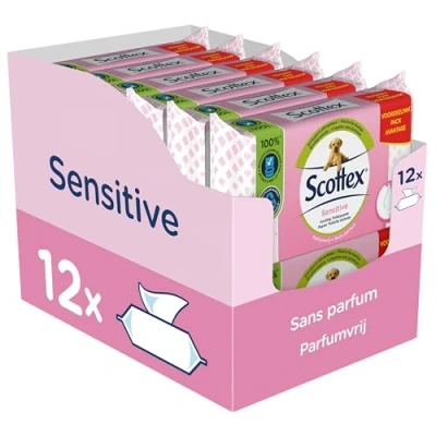 Afbeelding van Scottex® Sensitive vochtig toiletpapier, 456 doekjes (12 verpakkingen van 38 doekjes)