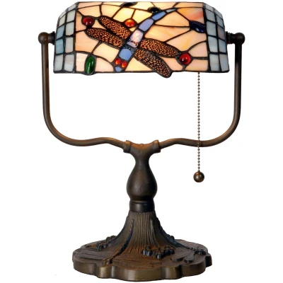 Afbeelding van LumiLamp Tiffany Tafellamp 27x20x36 cm Blauw Bruin Metaal Glas Vlinder Bureaulamp