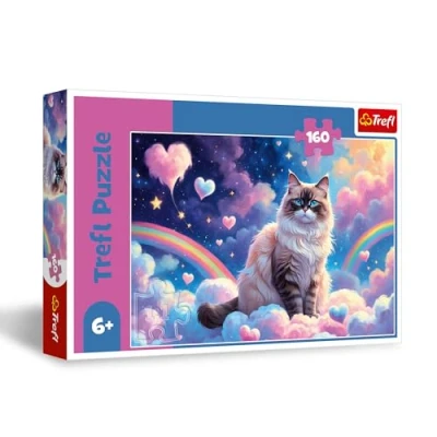 Afbeelding van Trefl een huiskat puzzel 160 stukjes kleurrijke met kat in de wolken, creatief entertainment, vrije tijd voor kinderen vanaf 6 jaar