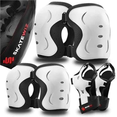 Afbeelding van SKATEWIZ Kniebeschermers voor kinderen, inline skates kniebeschermers, knie en elleboogbeschermers, Impact, maat XS, wit