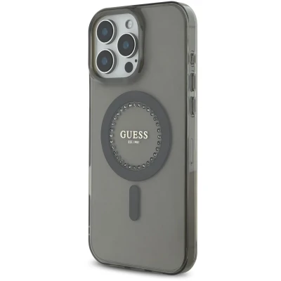 Afbeelding van Guess IML Rhinestones Back Cover hoesje met MagSafe voor Apple iPhone 16 Pro Max Zwart