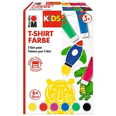 Afbeelding van Marabu 0308000000010 Kids kleur voor T shirt, stofverf het versieren van textiel, 6 x 36 ml, na bevestiging, wasbaar tot 60 C, kinderen vanaf 3 jaar