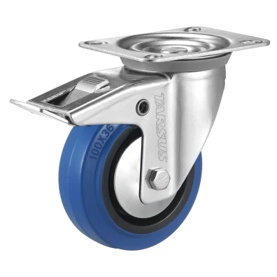 Afbeelding van Tarsus Zwenkwiel Ø 100 mm met Rem en Kogellagers Maximale Belasting 120 kilo Blauw