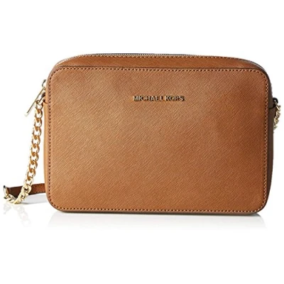 Afbeelding van Michael Kors Femme Jet Set Large East West Saffiano Leather Crossbody Bag Handbag (Luggage Solid/Gold)