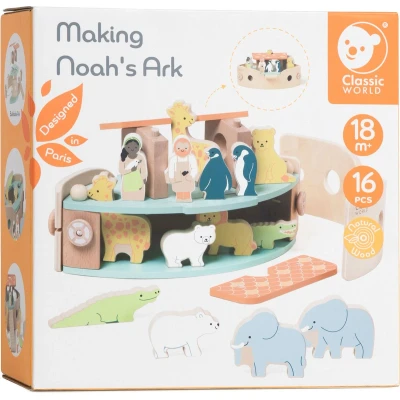 Afbeelding van Classic World Houten Noah&#039;s Ark Boot Bouwset met Dieren, 16dlg.