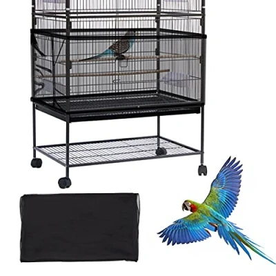 Afbeelding van Daoeny Grote vogelkooi, zadenvanger, verstelbare zachte luchtige nylon netwerk, vogelkooi cover rok zaadbeschermer voor papegaai parkiet ara Afrikaanse ronde vierkante kooien (zwart)