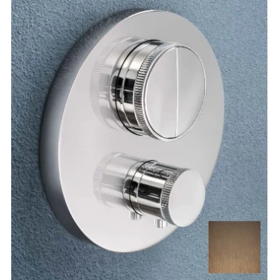 Afbeelding van SB Push Round Inbouw thermostaatkraan met drukknop omsteller en volumeregelaar PVD koper geborsteld 1208955070
