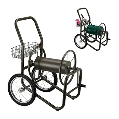 Afbeelding van Relaxdays slangenwagen zonder slang tuinslanghouder tuinslanghaspel bruin
