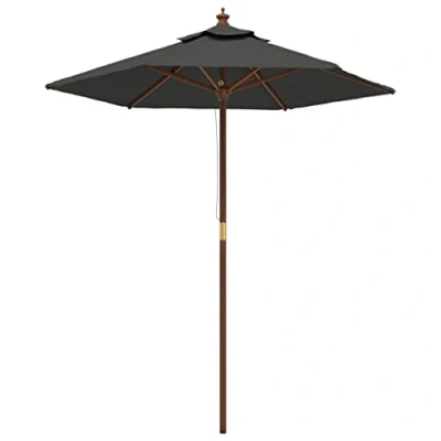 Afbeelding van Parasol met houten paal 196x231 cm antracietkleurig