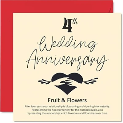 Afbeelding van 4e huwelijksverjaardagskaart voor echtgenoot, vrouw, vriend, vriendin huwelijksverjaardag kaart fruit en bloemen vrouwen, mannen, haar, hem, 145 mm x