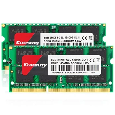 Afbeelding van Kuesuny 16GB KIT (2X8GB) DDR3/DDR3L 1600MHz Sodimm Ram PC3/PC3L 12800S 12800 1.5V/1.35V CL11 204 Pin 2RX8 Dual Rank Non ECC Unbuffered Memory Ideaal voor upgrade van notebooklaptop