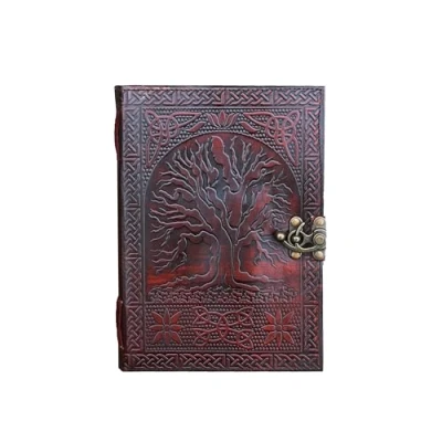 Afbeelding van Leren dagboek, A5, met levensboom sluiting, handgemaakt, blanco notitieboek voor dames en heren, ongelinieerd papier, het beste cadeau, schetsboek, reisdagboek om te schrijven