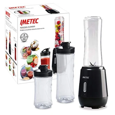 Afbeelding van Imetec Personal et Sport Blender PB 100 Mini mixer met 2 Take Away flessen van BPA vrij Tritan, 4 roestvrijstalen messen, 22.000 tpm motor, luchtdichte deksels
