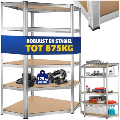 Afbeelding van tectake® werkplaatsrek met 5 MDF planken hoekrek opbergkast kelderkast stellingkast garagekast voor zware lasten 875 kg