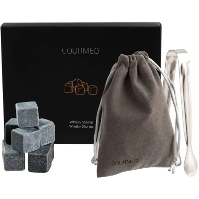 Afbeelding van GOURMEO Whisky stenen van natuurlijk basalt I herbruikbare ijsblokjes, whiskystenen, koelstenen, 9 stuks