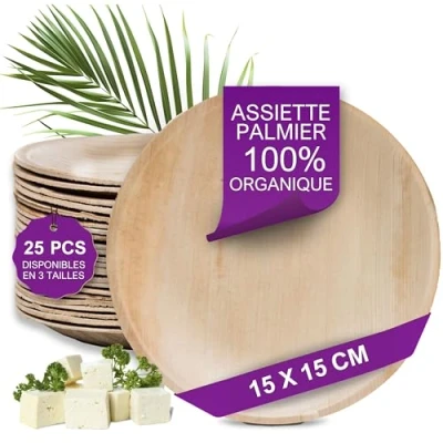 Afbeelding van Waipur Palmblad bord 25 ronde borden Ø 15 cm hoogwaardige wegwerpborden stabiel, natuurlijk en composteerbaar vergelijkbaar bamboe servies