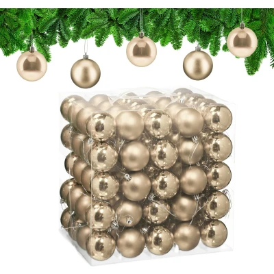 Afbeelding van Relaxdays Boule de Noël, lot Pratique 100, Plastique Robuste, pour décorer Le Sapin, diamètre : 6 cm, Champagne