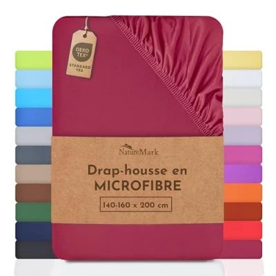 Image de NatureMark drap de lit en microfibre à prix réduit ! beaucoup tailles et couleurs marchandise marque (drap 140x200 160x200 cm, Rouge Bordeaux)