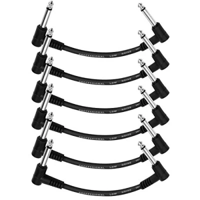 Afbeelding van Donner Set van 6 zwarte 15,2 cm aansluitkabels voor gitaareffectpedaal, stille TS mono kabels gitaar/bas effectpedalen