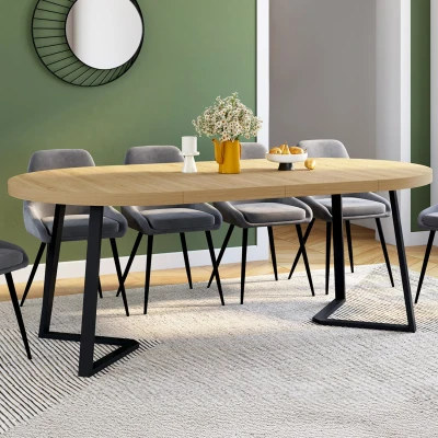 Image de Table à manger ronde extensible 110 200 cm 4 10 personnes en bois et pieds noirs IDMarket