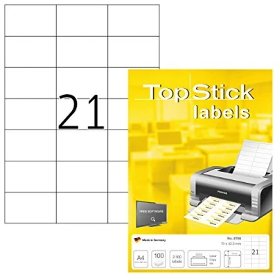 Afbeelding van TopStick 2100 Adreslabels, zelfklevend, 70 x 42,3 mm, personaliseerbaar, bedrukbaar, laser/inkjet druk, (8708)