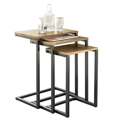 Afbeelding van SoBuy FBT102 F Set van 3 stapelbare uittrekbare tafels voor bank of laptop