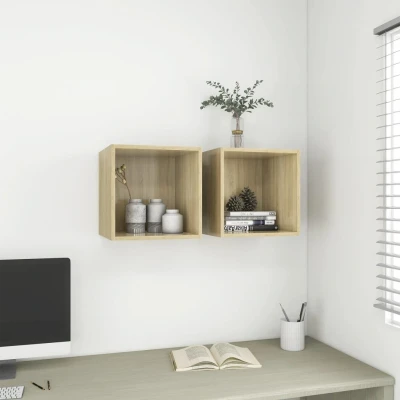 Afbeelding van Wandkasten 2 st 37x37x37 cm spaanplaat sonoma eikenkleurig