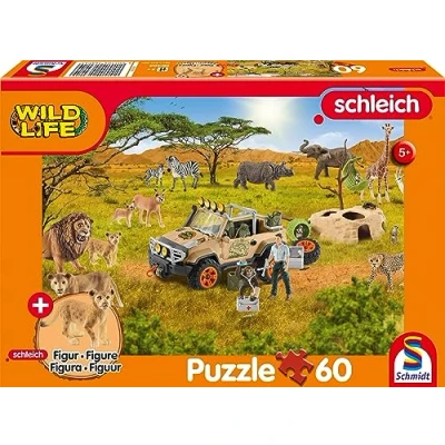 Afbeelding van Wild Life, In de Sarvanne, 60 delen, met add on (een originele figuur Löwenjunge): Kinderpuzzel Schleich