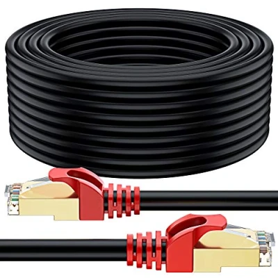 Afbeelding van MutecPower 75m CAT7 Ethernet RJ45 Netwerkkabel Buitentoepassing, Waterdicht SSTP 600 MHz Zwart 75 meter met kabels en klemmen