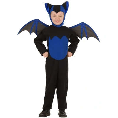 Afbeelding van Widmann Vleermuis Kostuum Fladder Vleugel Kind Blauw, Zwart Maat 116 Halloween Verkleedkleding