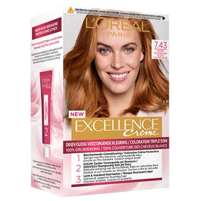 Afbeelding van 1+1 gratis: L&#039;Oréal Excellence Crème Permanente Crèmekleuring 7.43 Koper Goudblond